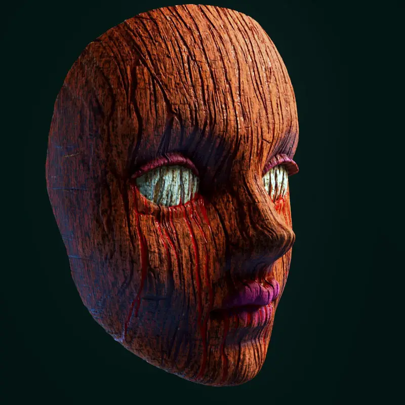 Puppenmaske aus Holz im Horror-Stil 3D-Druckmodell STL