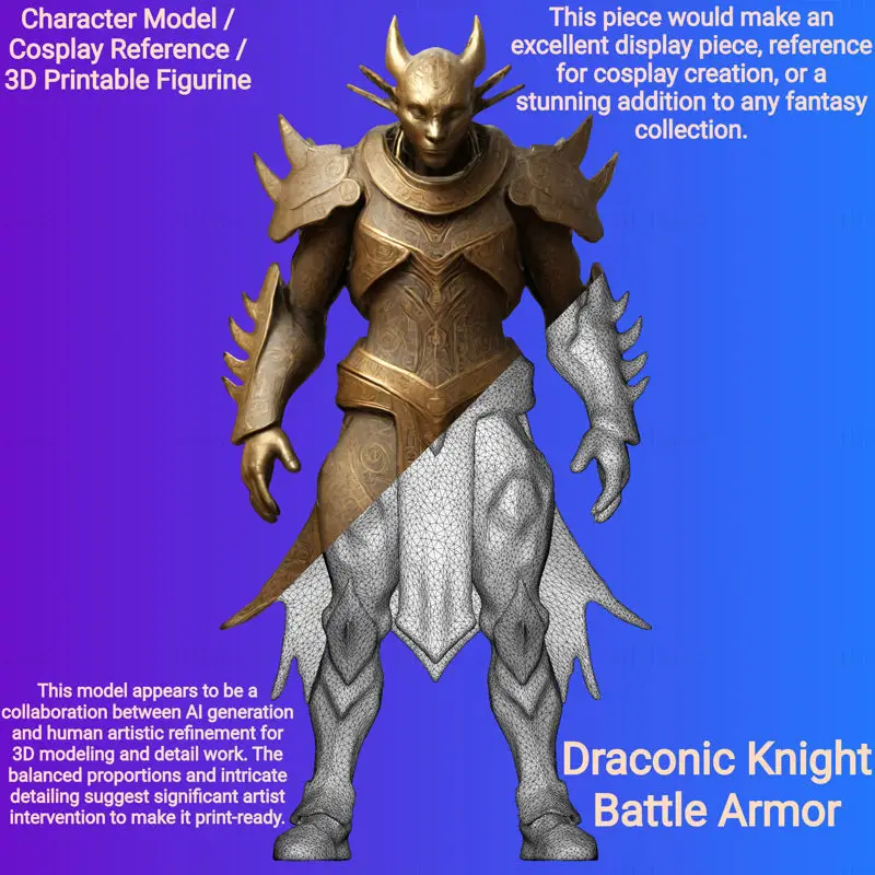 3D tiskový model bitevní zbroje Draconic Knight