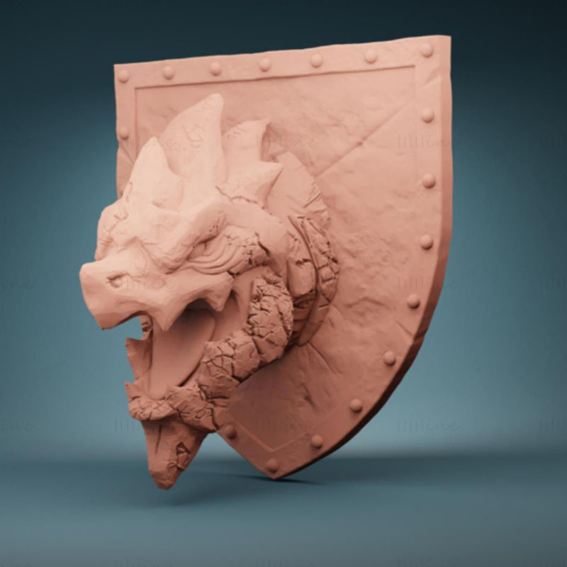Modelo de impressão 3D de montagem em parede com cabeça de dragão