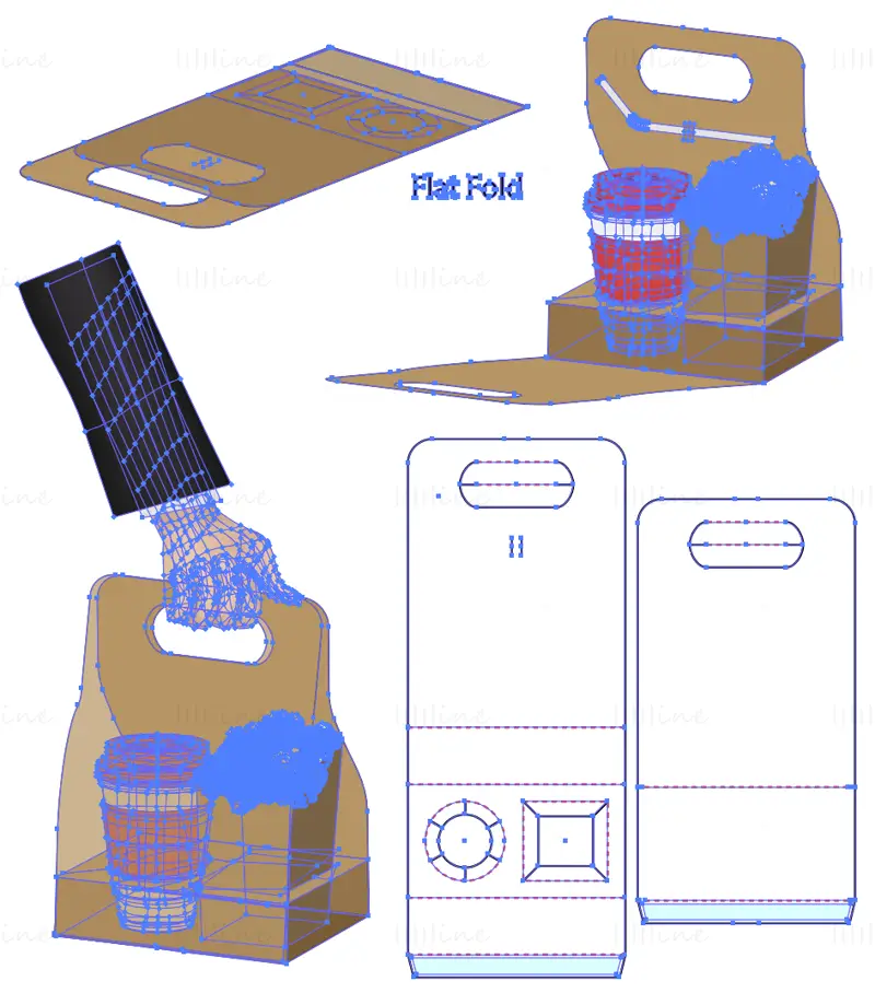 Drink and food takeaway packaging dieline vector