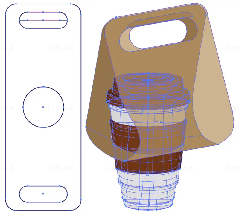 İçecek bardağı kağıt tutucu kalıp kesme çizgisi vektör eps