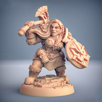 带斧头的女矮人防御者 3D 打印模型 STL