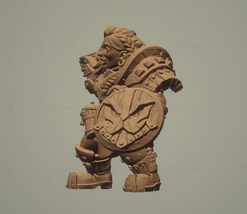 Dwarf Defender Female with Axe 3D Printing Model STL
