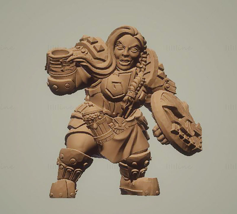 Dwarf Defender Female with Axe 3D Printing Model STL