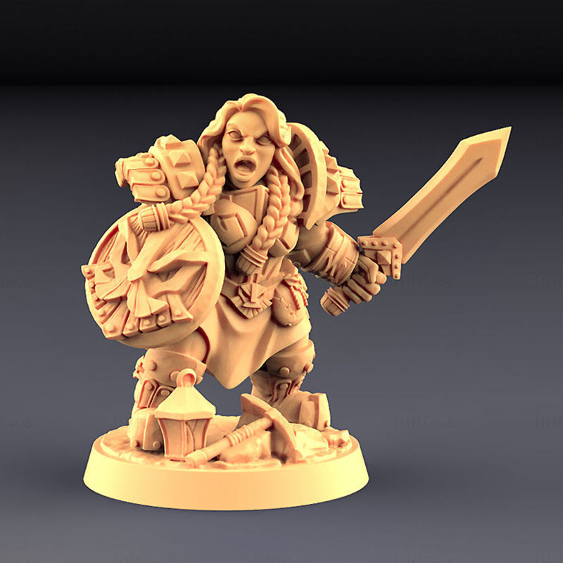 带大刀的女矮人防御者 3D 打印模型 STL