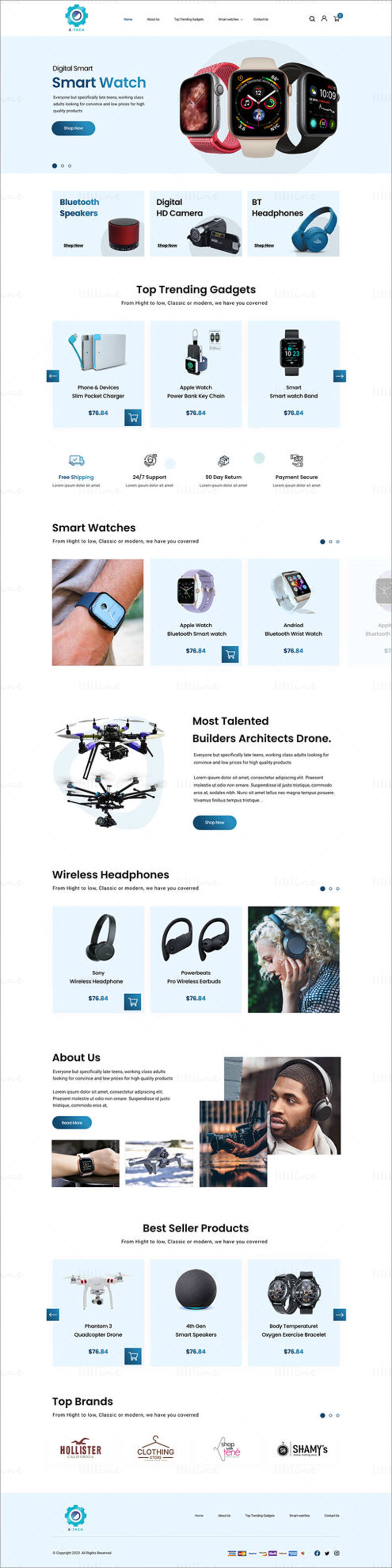 E-Tech eCommerce ウェブサイトのランディングページテンプレート - UI Adobe XD