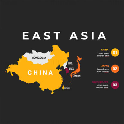 Mapa de infografías de Asia Oriental PPT y Keynote editables