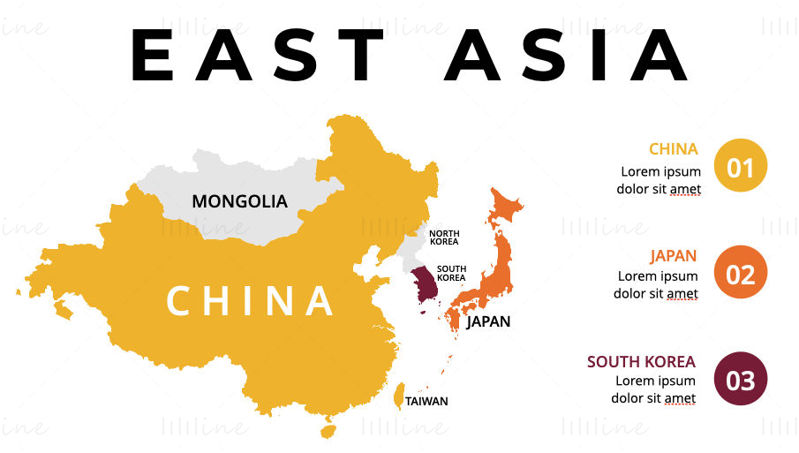 Mapa de infografías de Asia Oriental PPT y Keynote editables