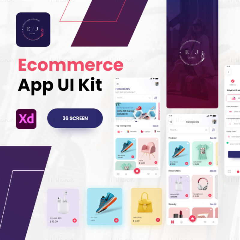 EJ shop Application de commerce électronique - Kit d'interface utilisateur mobile Adobe XD