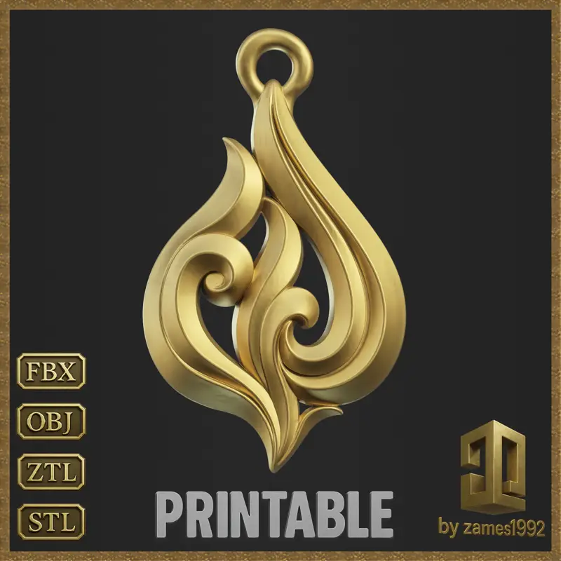 Pendentif élégant en forme de flamme de feu, modèle imprimé en 3D – Design de bijoux raffiné pour les amateurs de mode moderne