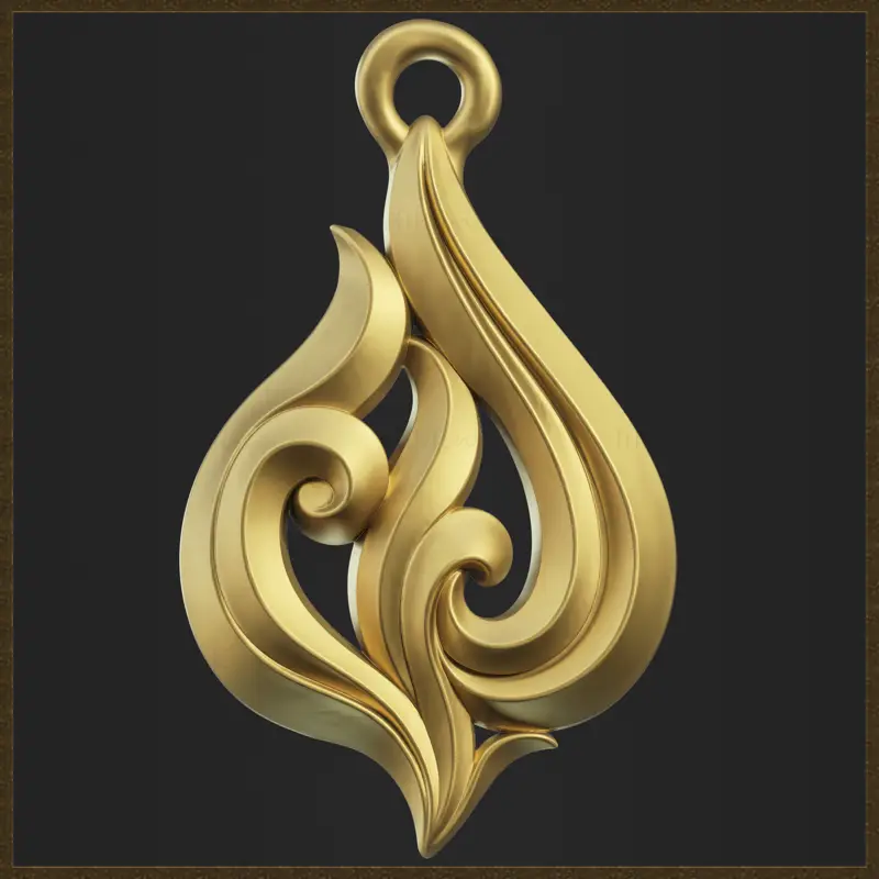 Pendentif élégant en forme de flamme de feu, modèle imprimé en 3D – Design de bijoux raffiné pour les amateurs de mode moderne