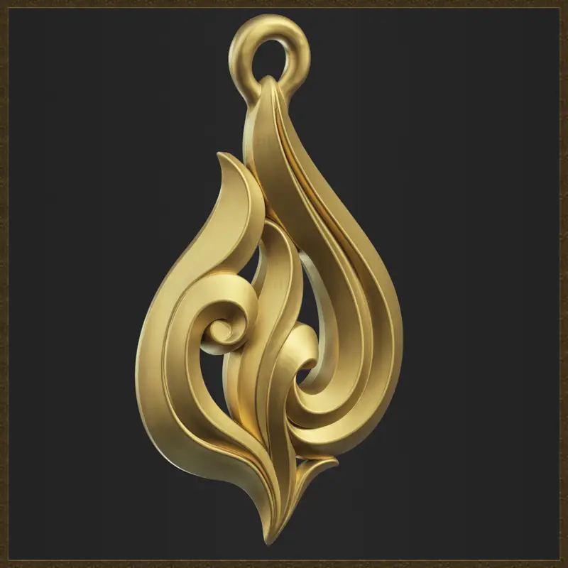 Pendentif élégant en forme de flamme de feu, modèle imprimé en 3D – Design de bijoux raffiné pour les amateurs de mode moderne