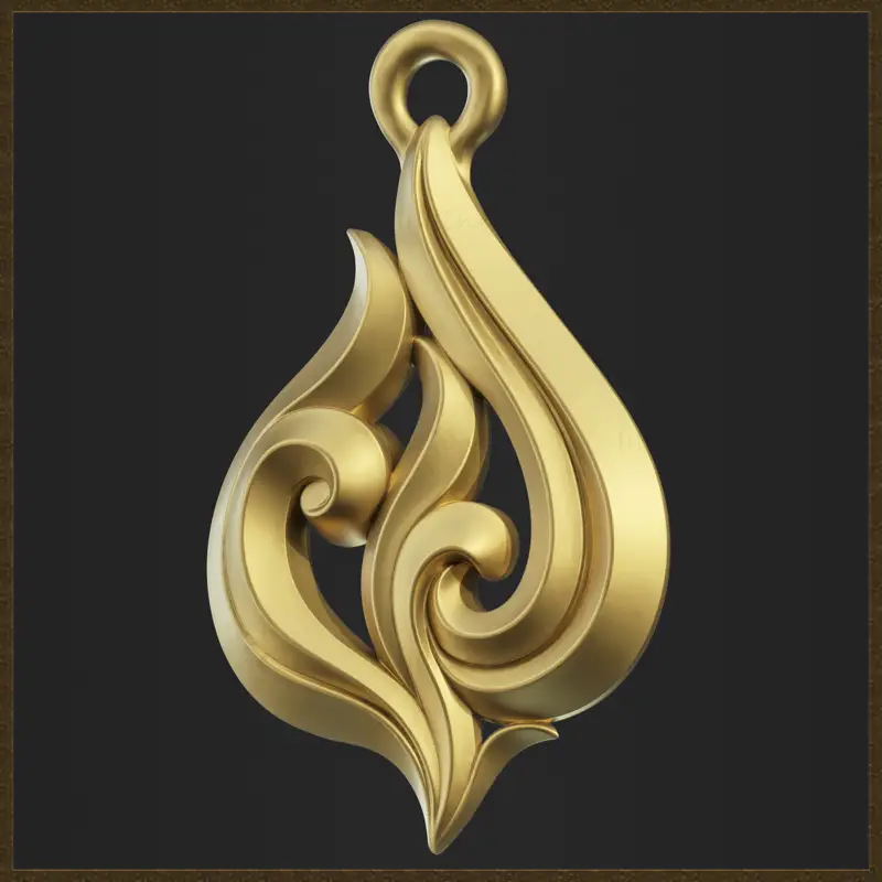 Pendentif élégant en forme de flamme de feu, modèle imprimé en 3D – Design de bijoux raffiné pour les amateurs de mode moderne