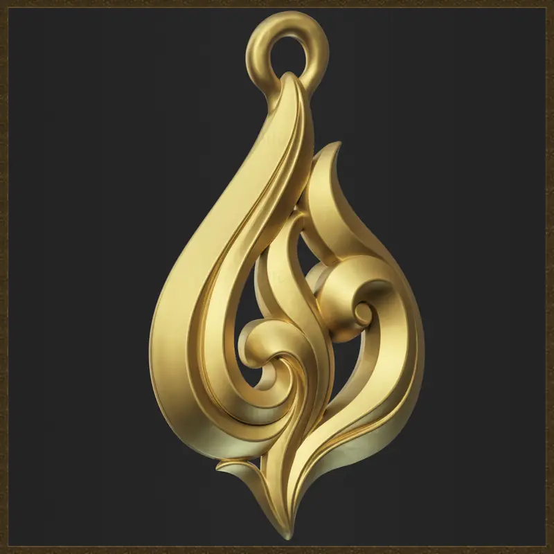 Pendentif élégant en forme de flamme de feu, modèle imprimé en 3D – Design de bijoux raffiné pour les amateurs de mode moderne