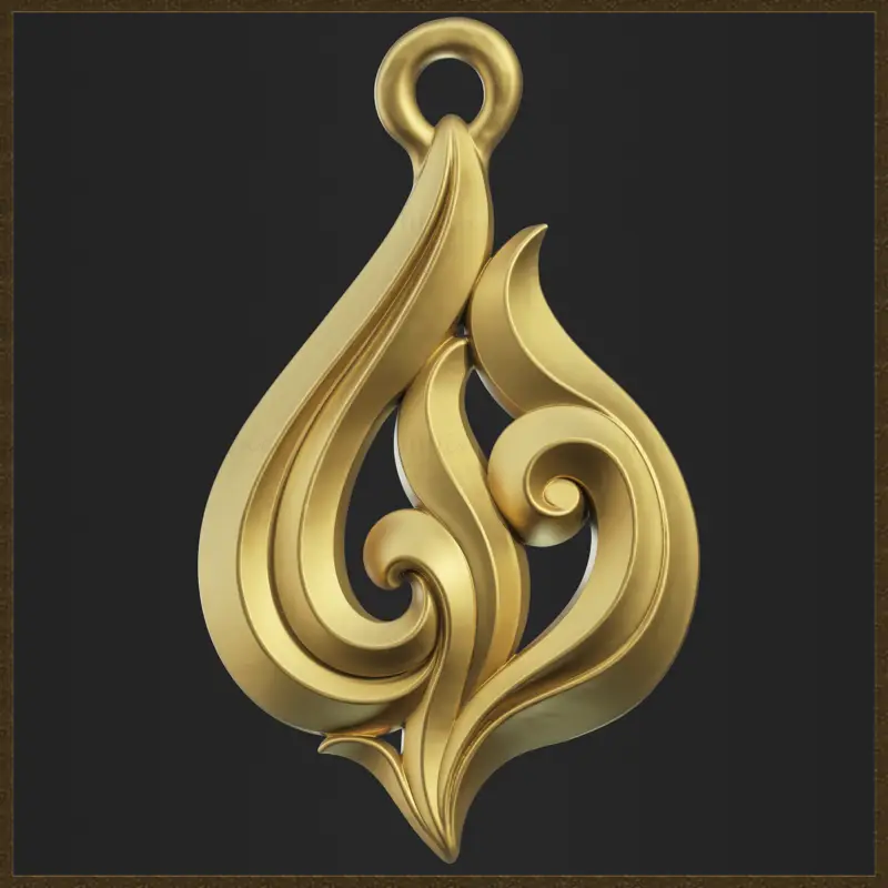 Pendentif élégant en forme de flamme de feu, modèle imprimé en 3D – Design de bijoux raffiné pour les amateurs de mode moderne