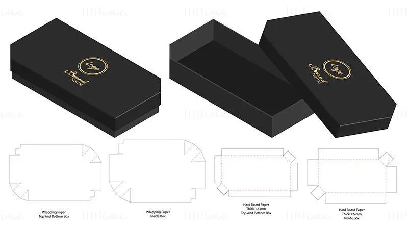 Elegant gift box with top and bottom box dieline vector