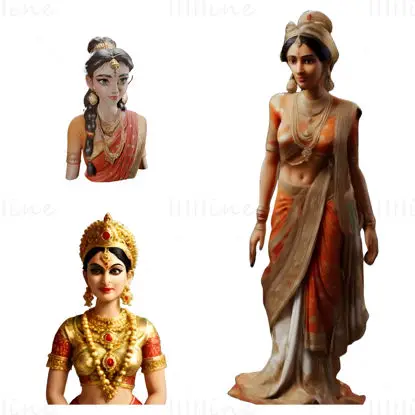 Elegant Indian Women Statues 3D Print Model