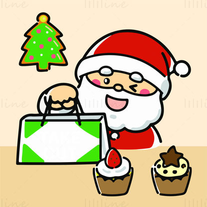 Santa Claus holding gift bag cake vector EPS