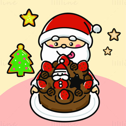 Santa Claus holding black forest cake vector EPS