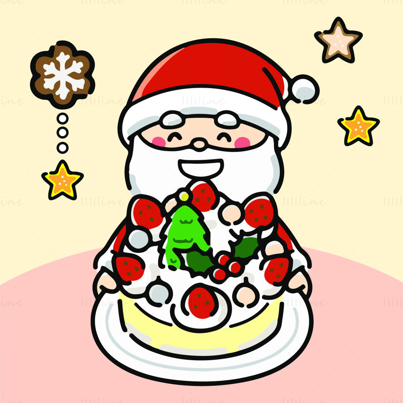 Santa Claus holding white cake vector EPS