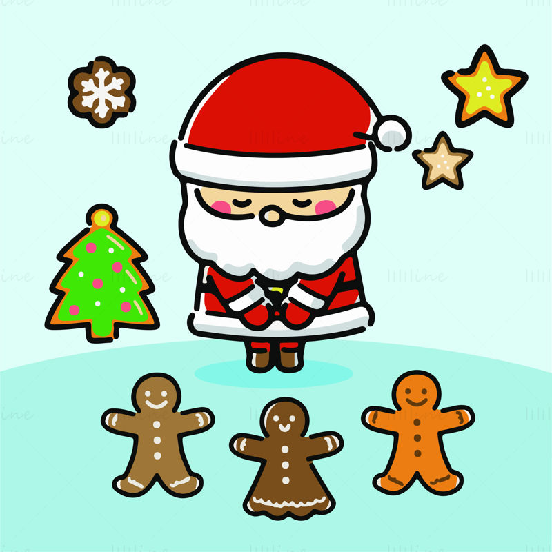Santa Claus Bow Gingerbread Elements Vector EPS