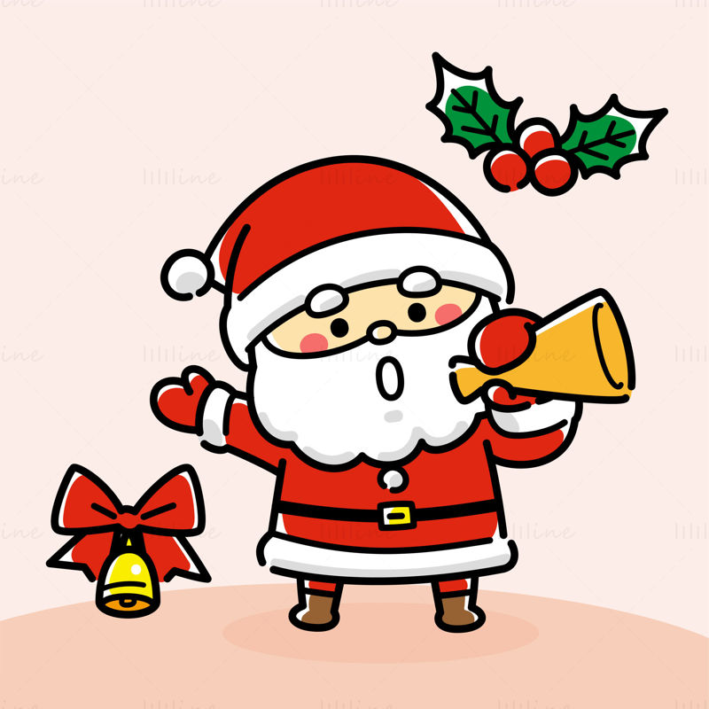 Santa Claus holding a microphone and shouting vector EPS illustration