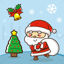 Santa Claus carrying a gift bag delivering gifts Christmas tree bells snowflakes holiday elements vector EPS