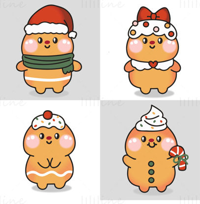 Fire pepperkaker menn juledrakt dekorasjon vinterferie kostyme mønsterelementer vektor EPS