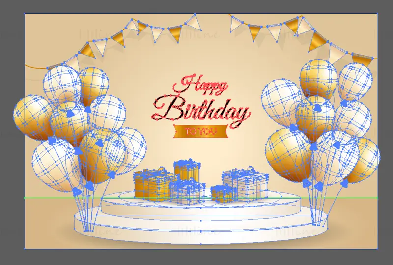 Golden happy birthday background vector EPS