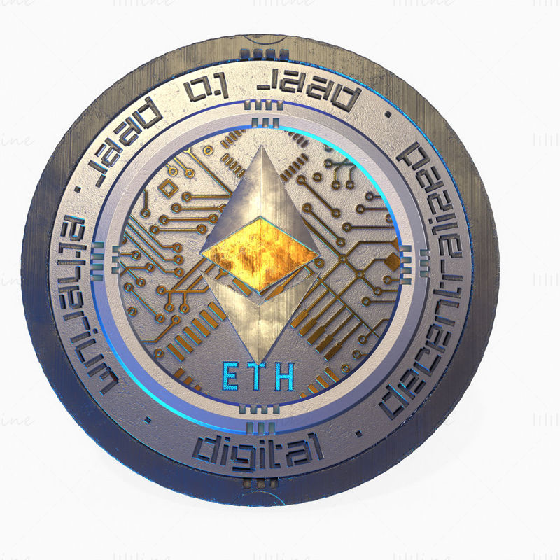 نموذج عملة إيثريوم Cryptocurrency Coin ثلاثي الأبعاد