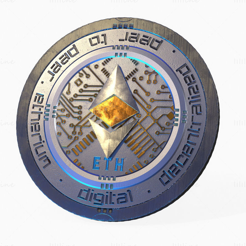 Pièce de crypto-monnaie Ethereum modèle 3D