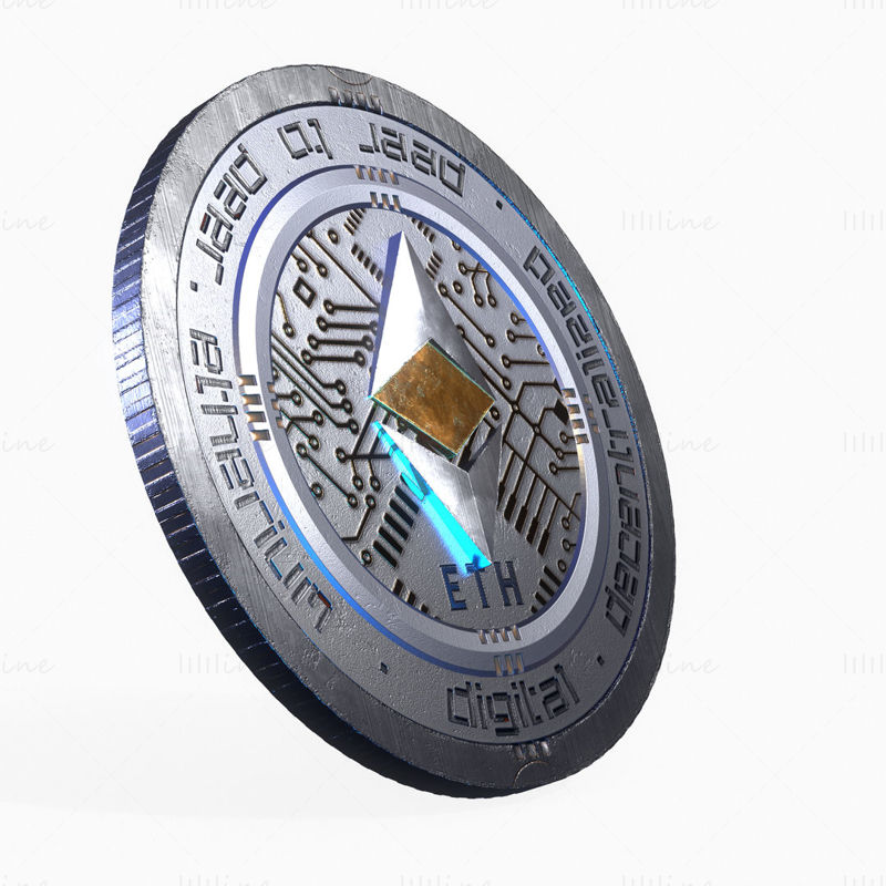 Pièce de crypto-monnaie Ethereum modèle 3D