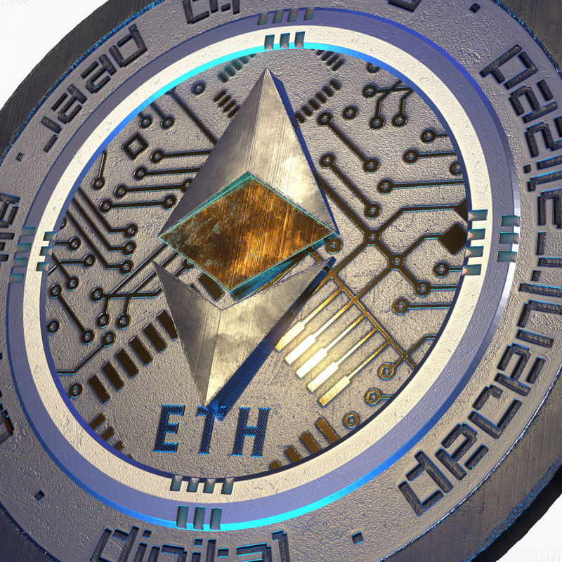 نموذج عملة إيثريوم Cryptocurrency Coin ثلاثي الأبعاد