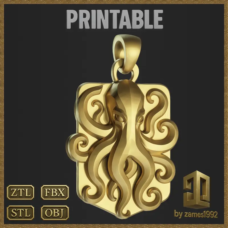 Modèle d'impression 3D de bijoux avec pendentif pieuvre fantastique