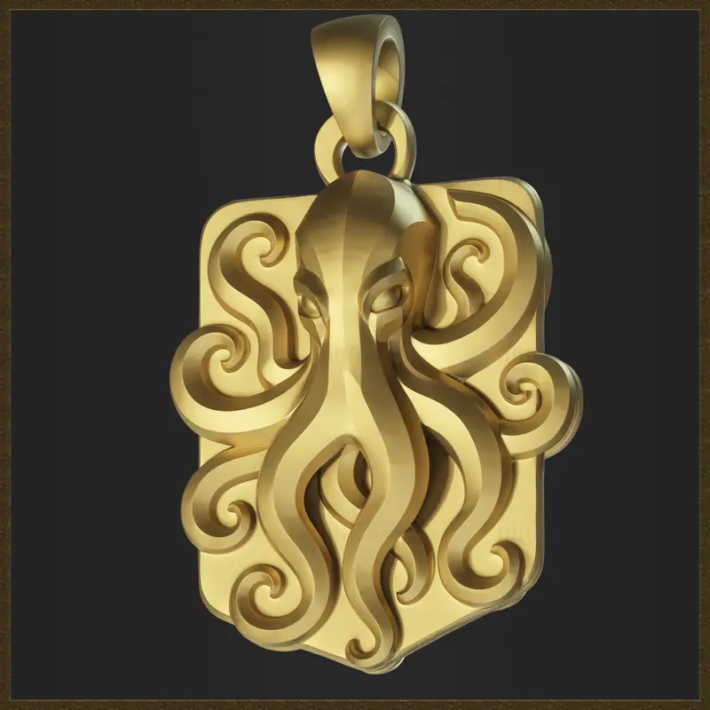 Modèle d'impression 3D de bijoux avec pendentif pieuvre fantastique