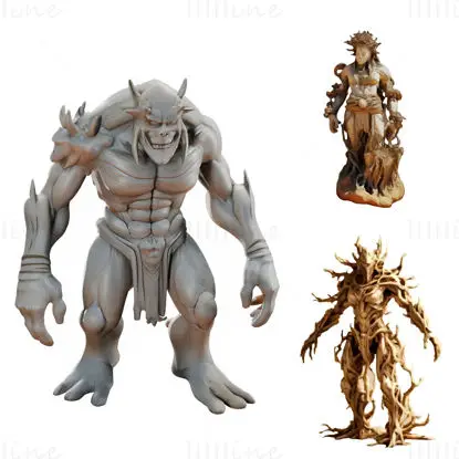 Fantasy Realm Collection: Demon Lord, Nature Goddess, and Ancient Treant 3D Print Model