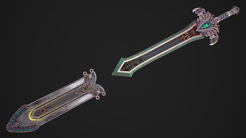 Фэнтезийный меч 25 с ножнами 3D модель