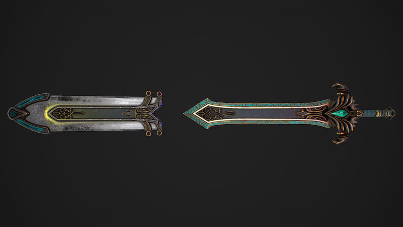 Fantasy Sword 25 cu teacă Model 3D