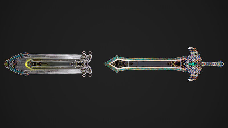 Фэнтезийный меч 25 с ножнами 3D модель