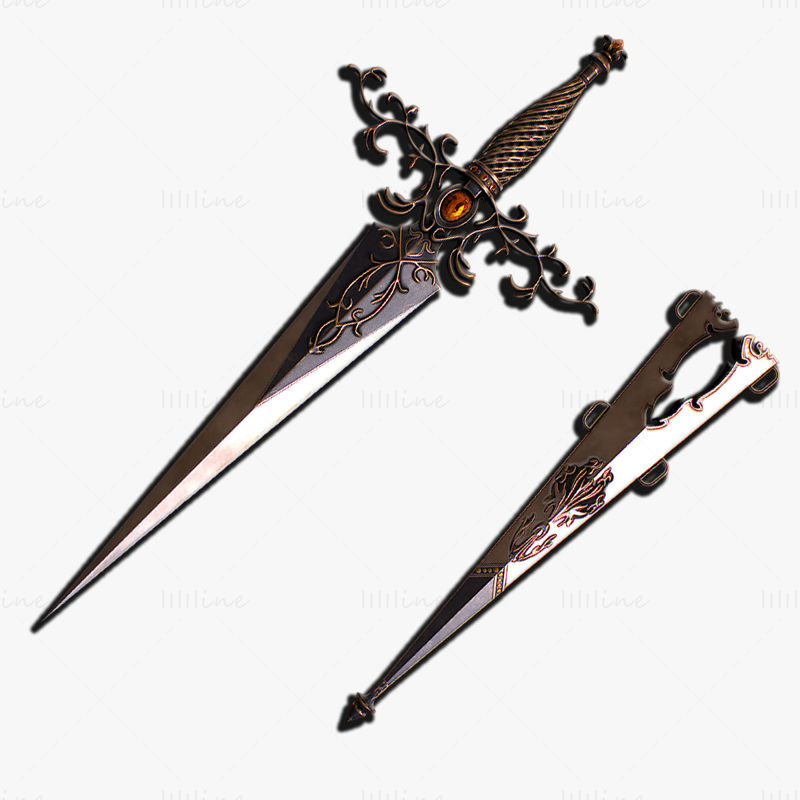 Фэнтезийный меч 27 с ножнами 3D модель