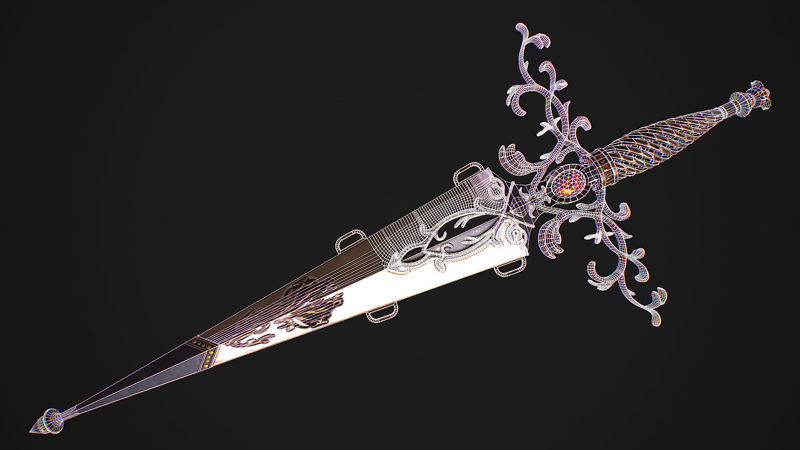 Fantasy Meč 27 S Pochvou 3D Model