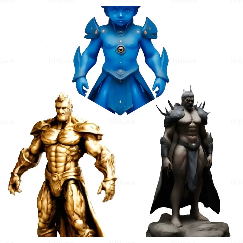 Collection Fantasy Warriors - Figurines de chevalier noir, de mage bleu et de guerrier doré, modèle d'impression 3D