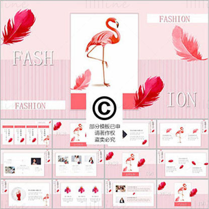 Fashion Red Flamingo Feather PowerPoint Template