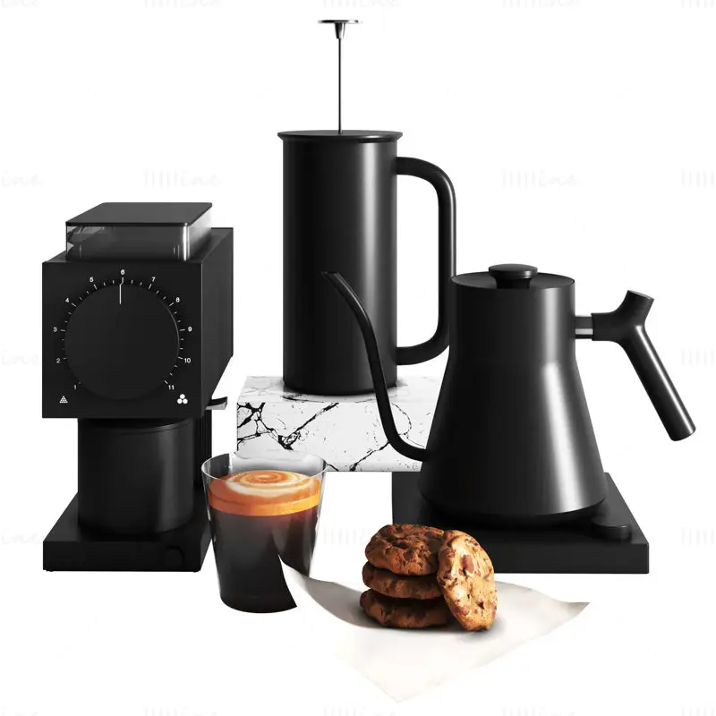 Fellow ODE Set Kettle + Coffee grinder + French Press 3D Model