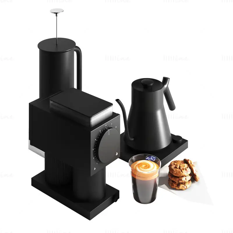 Fellow ODE Set Kettle + Coffee grinder + French Press 3D Model