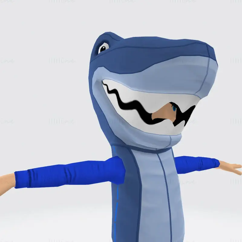 Disfraz de tiburón femenino modelo de impresión 3D azul