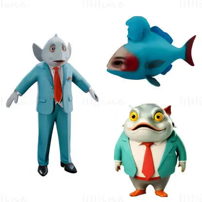 Figurine de personnage de poisson en costume d'affaires, modèle d'impression 3D