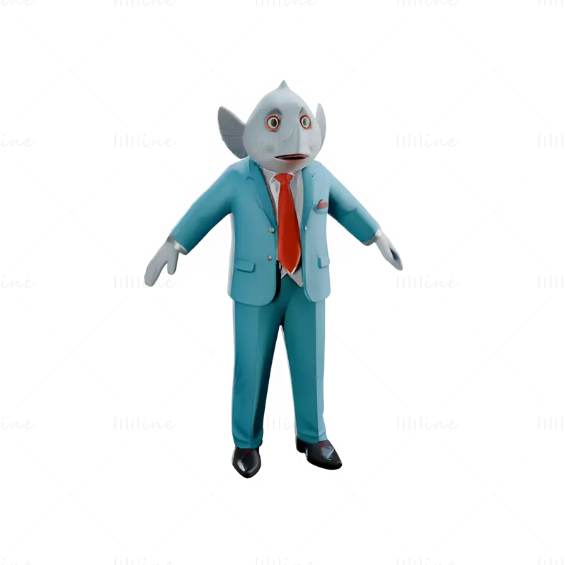 Figurine de personnage de poisson en costume d'affaires, modèle d'impression 3D