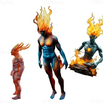 Flame Sentinel - Elemental Fire Being Statue Model 3D Print