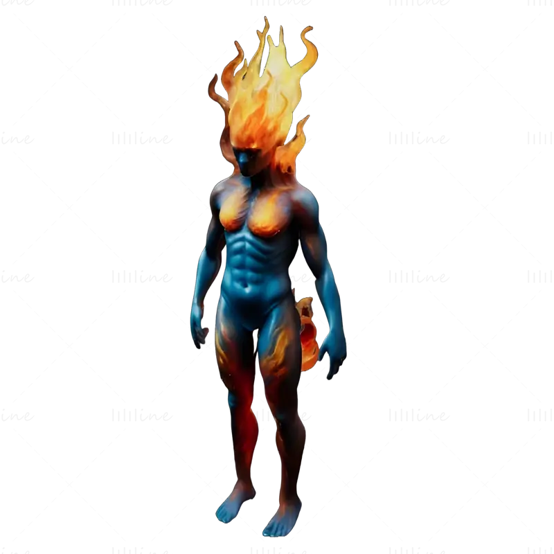 Flame Sentinel - Elemental Fire Being Statue 3D Print Model